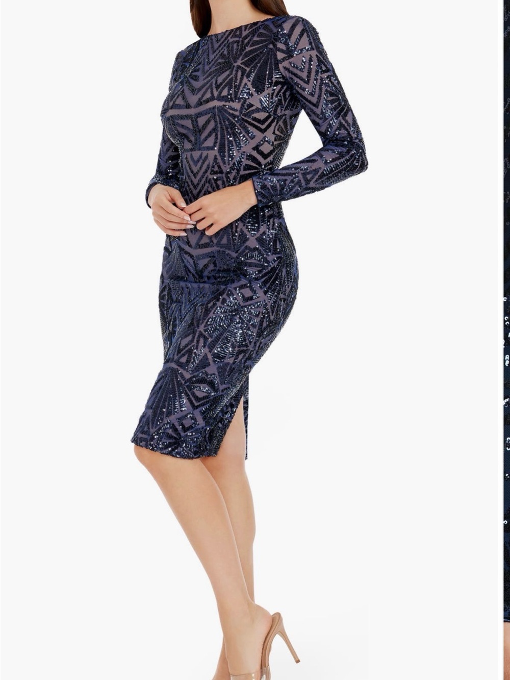 Dress the Population - Emery Long Sleeve Sequin Cocktail Dress